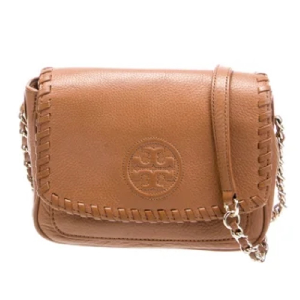 Tory Burch Mini Marion Crossbody Purse Camel Leather Authentic